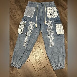 POL Light Blue Denim Waistband Detail Pants